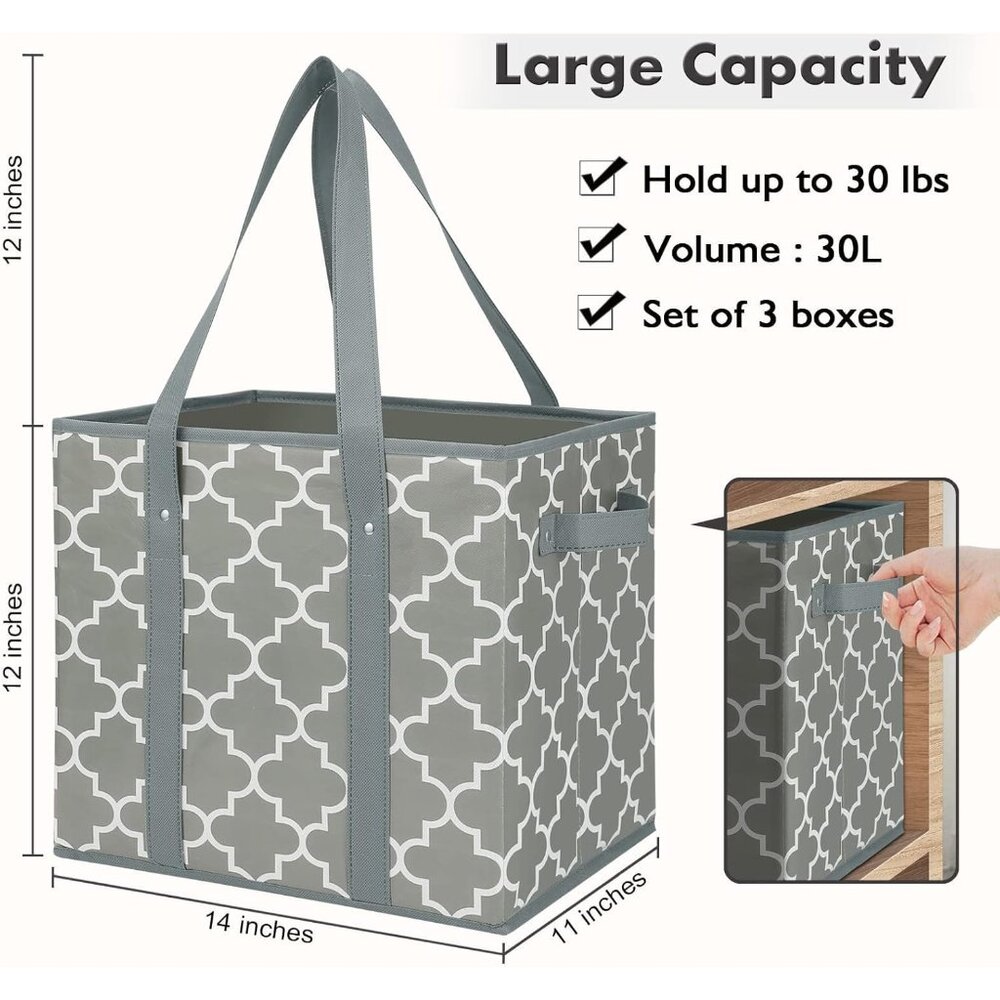 Reusable Grocery Bags 2-Pack Foldable Washable Storage Bins Basket Water Resista - Picture 2 of 6